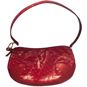 CLAUDE GERARD  VINTAGE 90s red ostrich  baguette handbag excellent condition